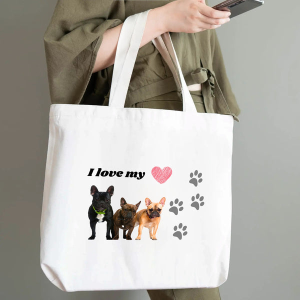 I Love Frenchies! 100% Cotton Tote Bag (Single-sided Print)