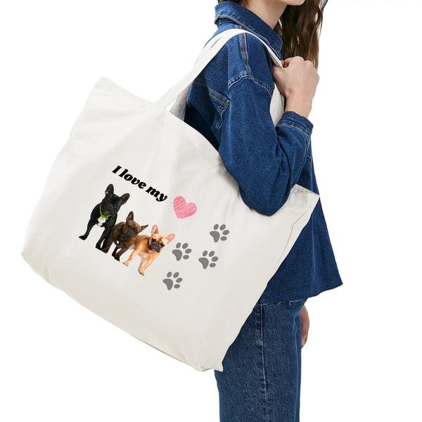 I Love Frenchies! 100% Cotton Tote Bag (Single-sided Print)