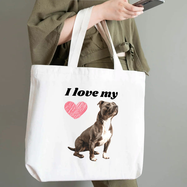 I Love Staffies! 100% Cotton Tote Bag (Single-sided Print)