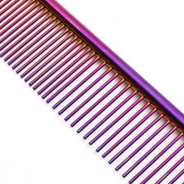 Purple Colour Dog Grooming Comb, Stainless Steel - 19cm