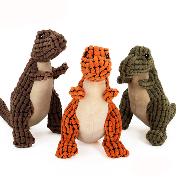 Dinosaur Dog Toy - Plush, Squeaky, Interactive Dog/Puppy Toy - 3 Colours