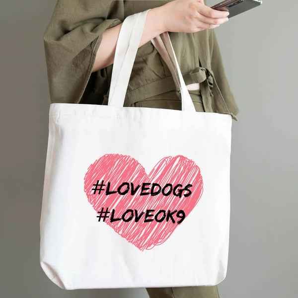 Love Dogs, Love OK9, 100% Cotton Tote Bag (Single-sided Print)