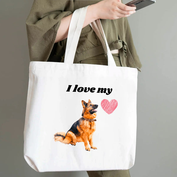 I Love GSDs 1, 100% Cotton Tote Bag (Single-sided Print)