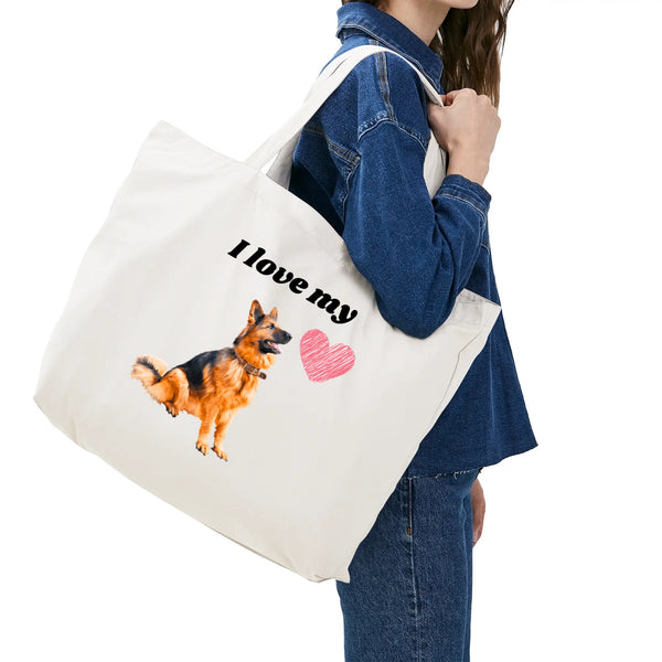 I Love GSDs 1, 100% Cotton Tote Bag (Single-sided Print)