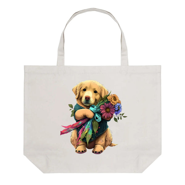 Dog with Flowers, 100% Cotton Tote Bag (Single-sided Print)