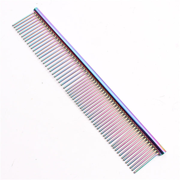 Rainbow Colour Dog Grooming Comb, Stainless Steel - 19cm